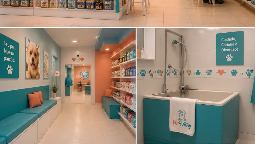 Corredor de produtos e espera da loja PetFunny