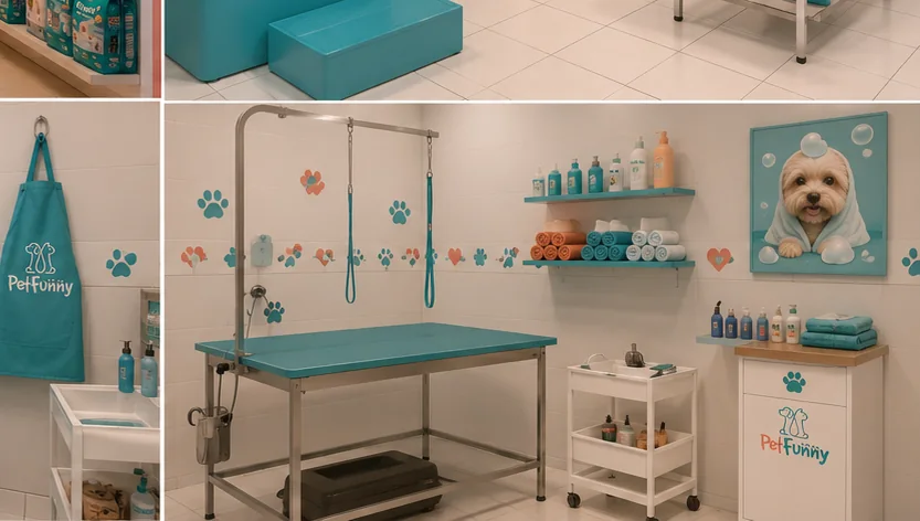 Sala de banho PetFunny com identidade visual